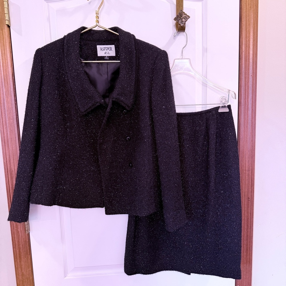 Kaspar A.S.L. Jet Black Tweed “Sparkle Like a Boss” Jacket & Skirt Set